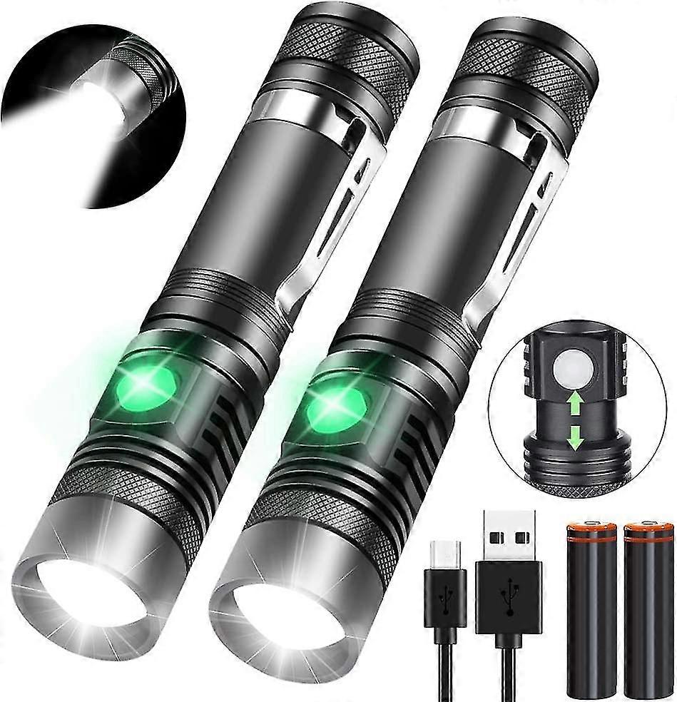 Rechargeable Tactical Flashlight, Led Flashlights High Lumens (include 18650 Battery),pocket-sized Flashlight With Clip, Water Resistant2 Pack