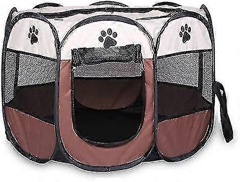 Foldable Puppy Playpen Dog Kitten Cat Rabbit Enclosure Easy To Install Perfect For Dogs Play In The Garden Size Available (91 * 91 * 58cm, Brown) - Ss