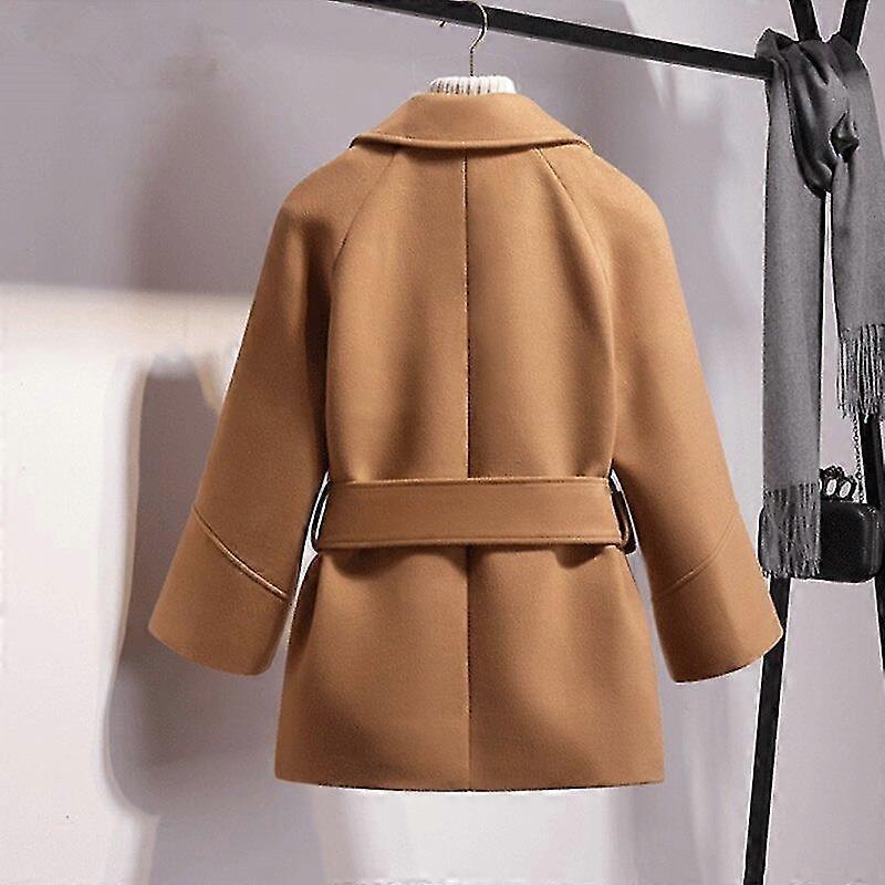 Camel Short Wool Coat Women Belted Jacket Solid Wool Coat