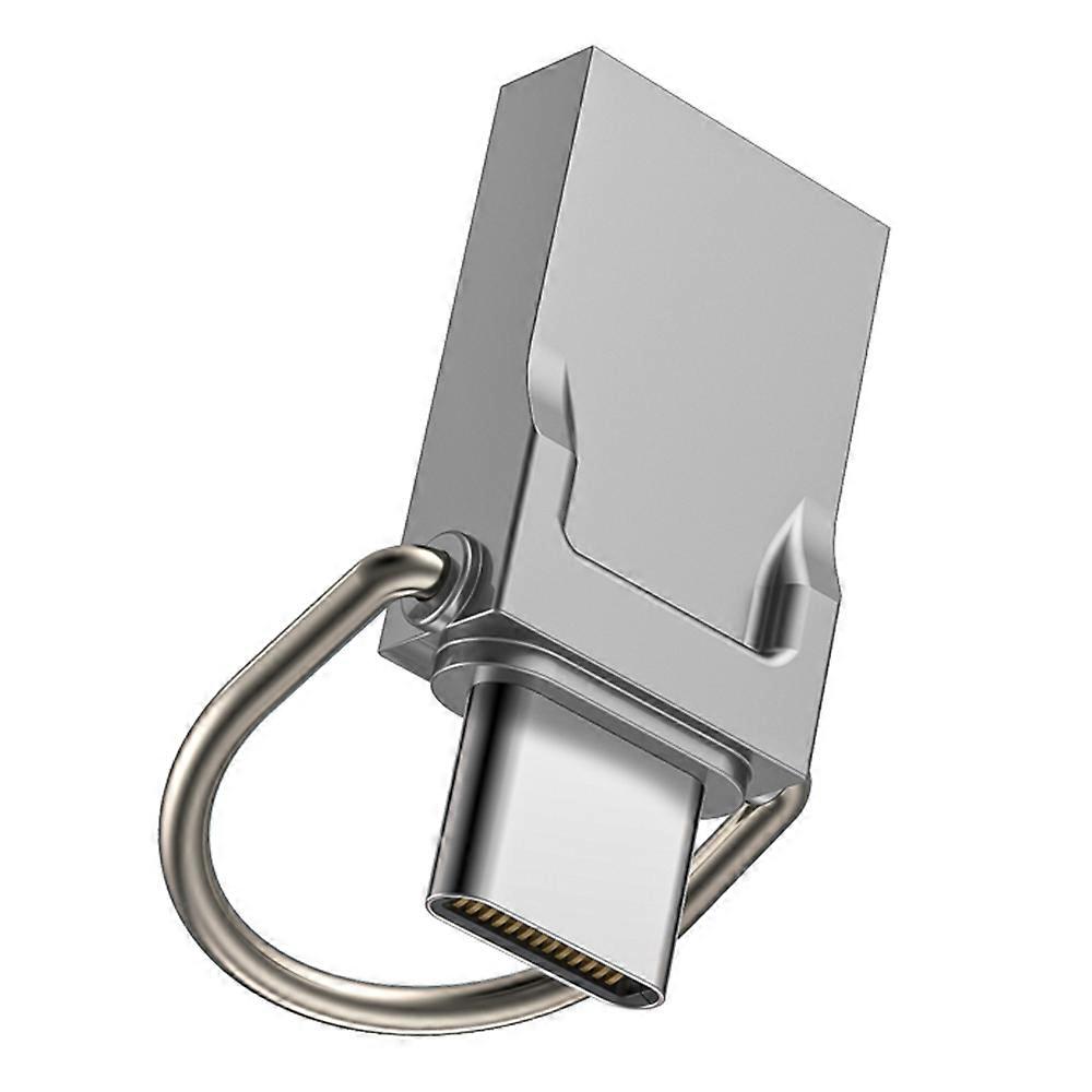 64GB Type-C USB 2 in 1 Metal Flash Drive Tablet Phone Computer Storage U-Disk with Ring - Silver