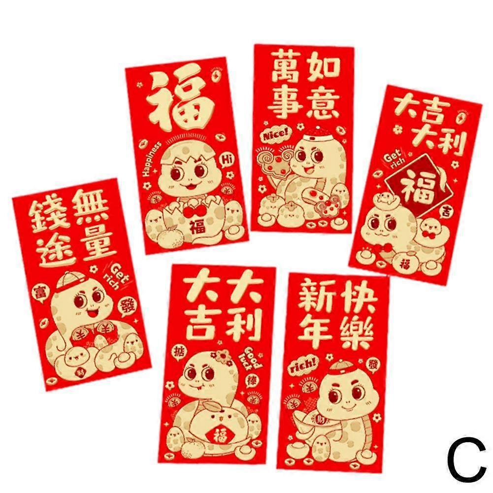 6pcs Chinese Red Envelopes 2025 Year Of The Snake Red Packet Spring Festival