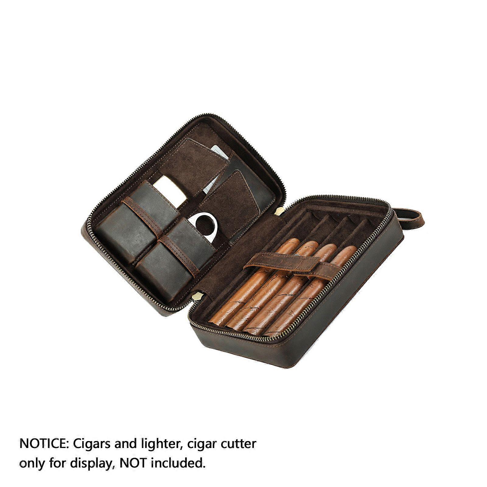 جلد طبيعي السيجار مرطب السفر السيجار حالة مربع القاطع ولاعة حقيبة تخزين js