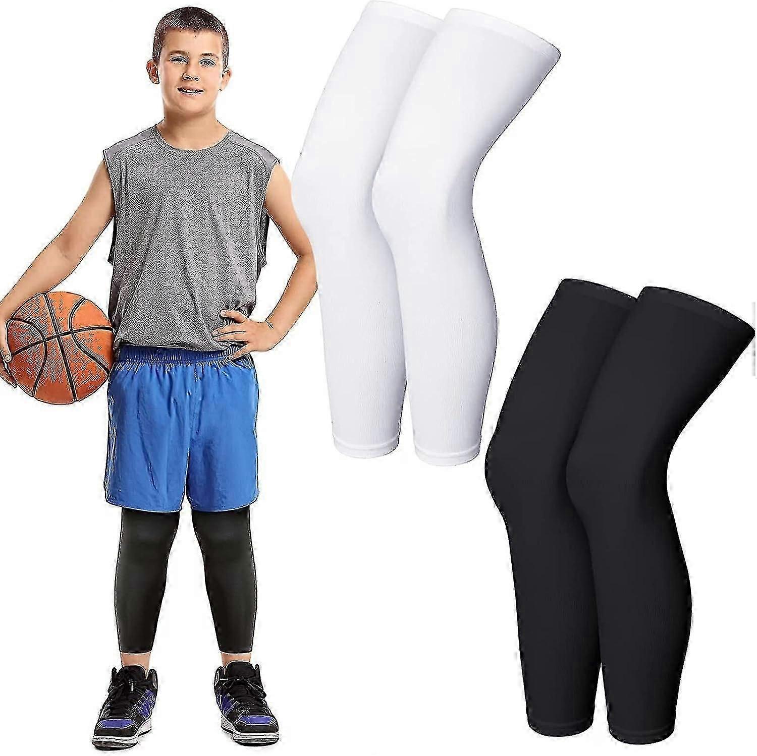 2 par benärmar basket benärm full längd ben kompressionshylsa halkfri UV-skydd cykling ben ärmar för pojke flicka ungdom basket