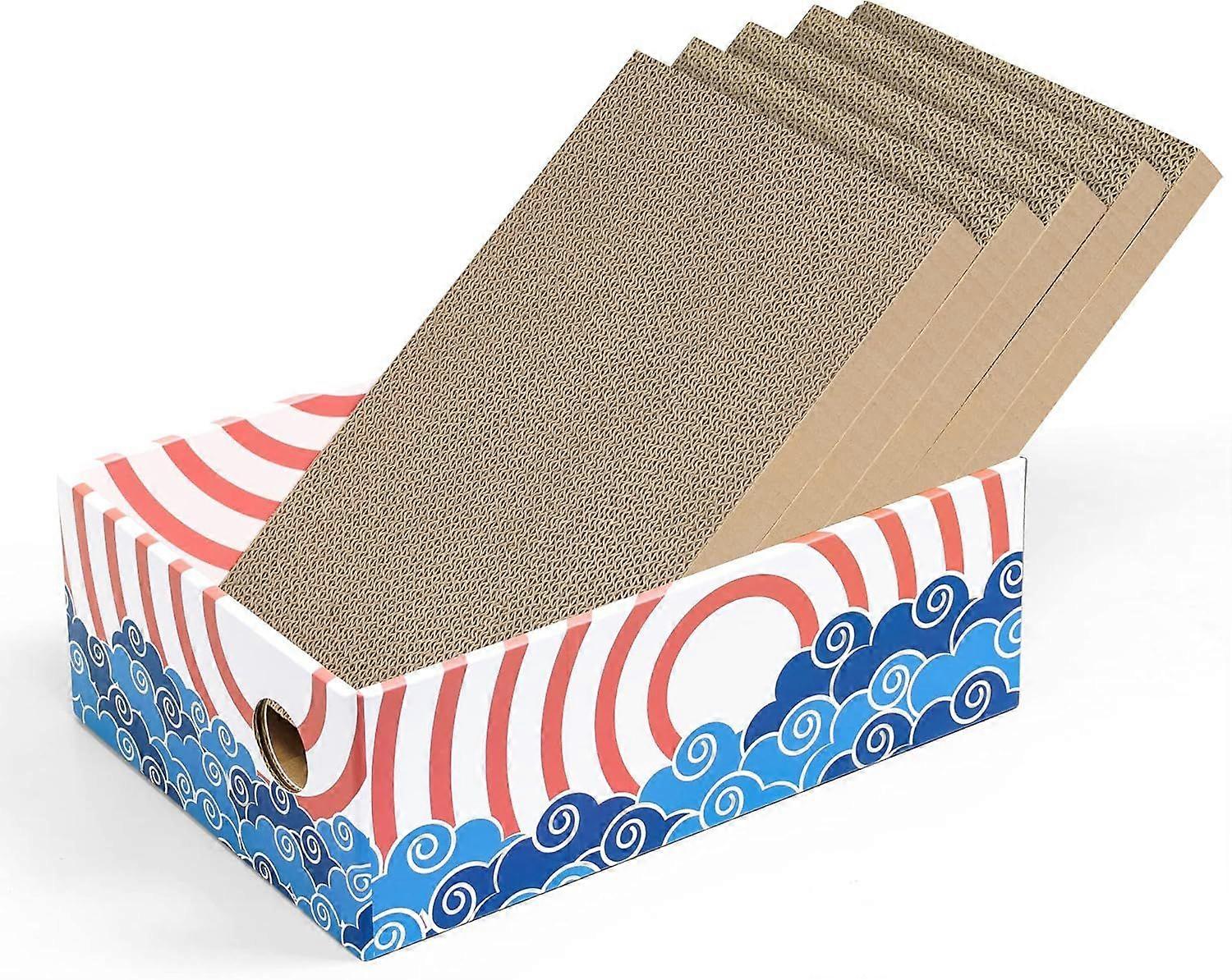 SBSG Cat Scratcher Box with Cat Scratching BoardPortable 3-Layer Corrugated Cat Toys Heavy-Duty Double-Sided Cardboard Cat Bed, Interactive Hole Desig