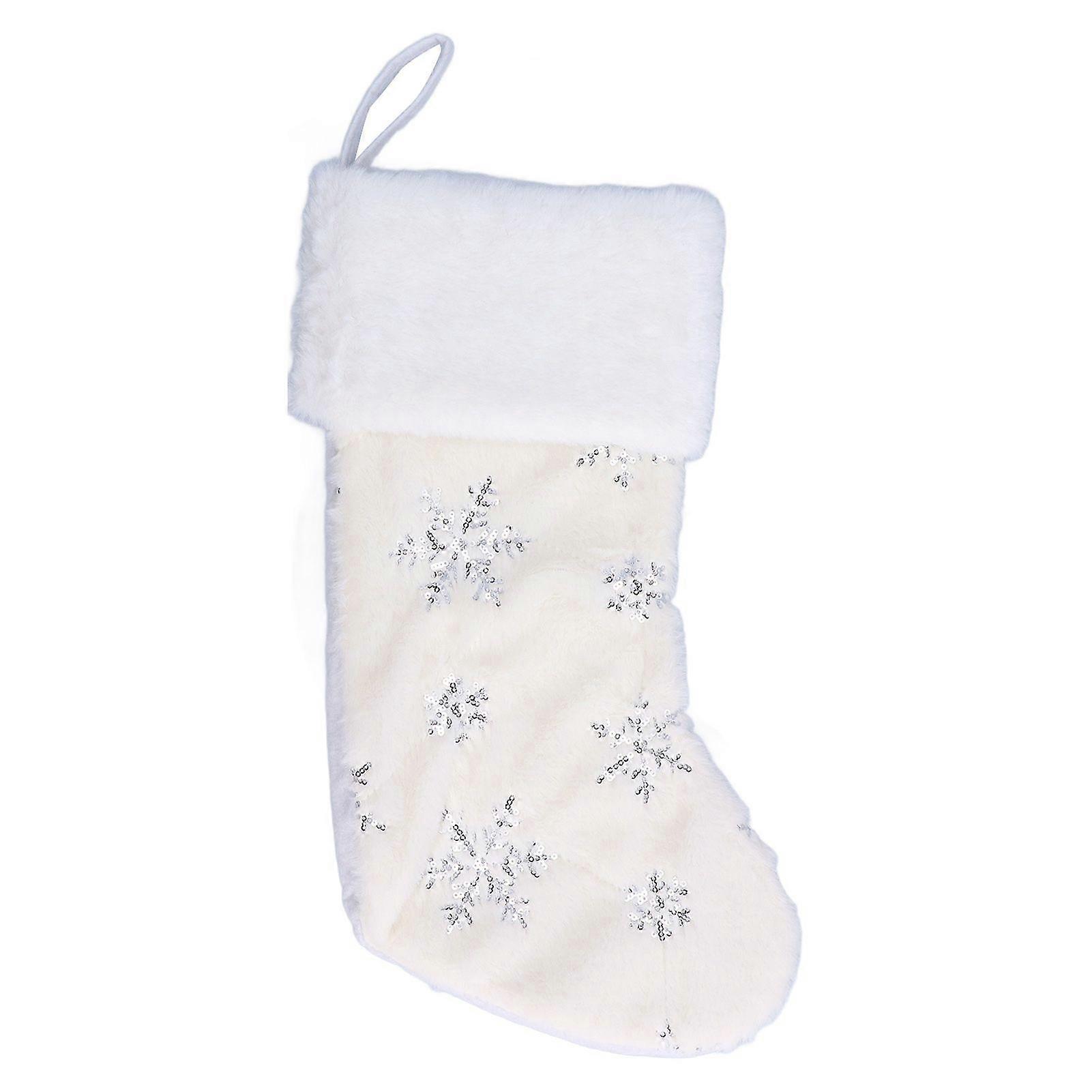 Polyester Christmas Stocking Pendant with Embroidery Snowflake Pattern Xmas Tree Decoration OrnamentSilver