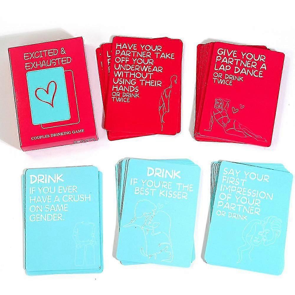 EXCITED & EXHAUSTED Couples Lovers Drinking Game Desires Cards Set Drunks Adults Party Games