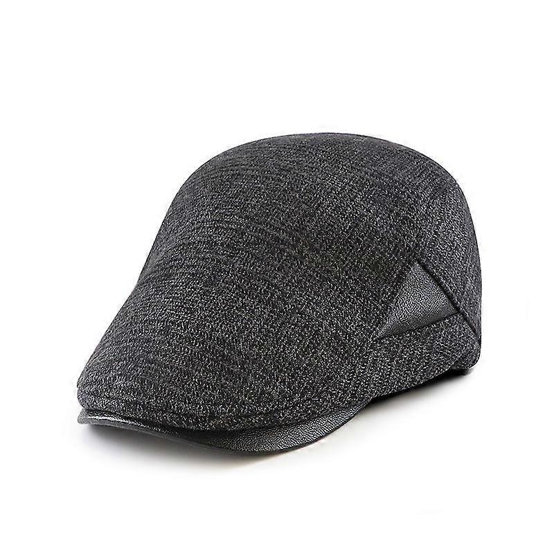 Autumn Winter Cap Men Forward Cap Stitching PU Plaid Beret Peaked Cap