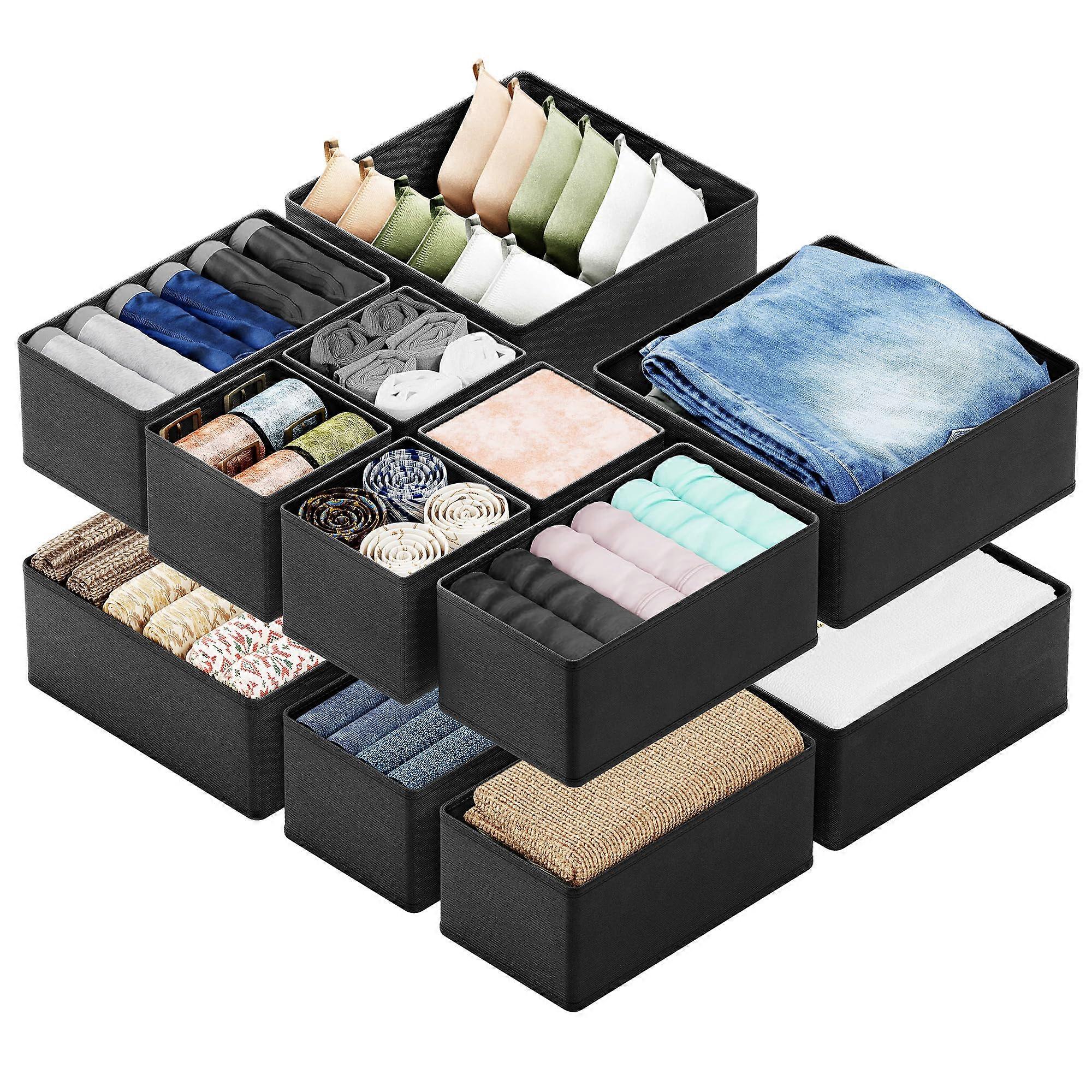 12 Pack Drawer Organizer for Nursery Closet - Fabric Storage Bins with Dividers, Adjustable Size, Gray Color