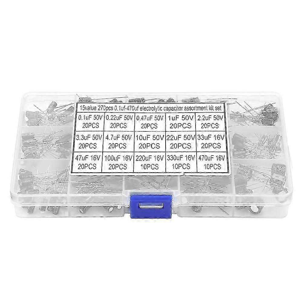 270 Stück 15 Werte Elektrolytkondensator-Sortiment-Kit 0,1uF 50V - 470uF 16V