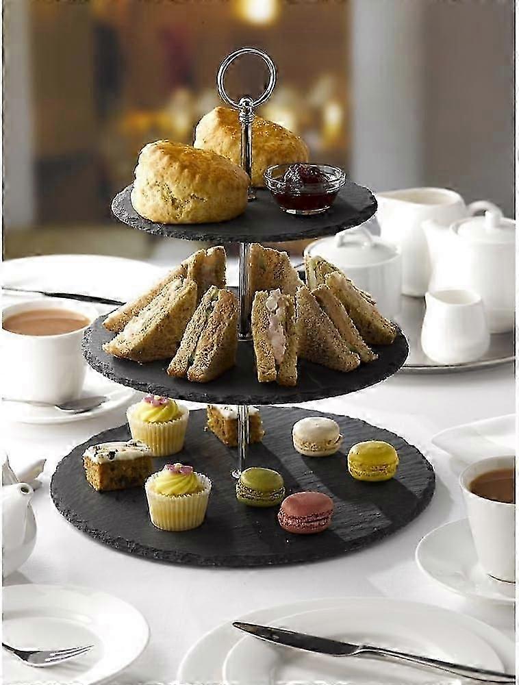 3 Tier Cake Stand - Natural Slate | Sturdy Afternoon Tea Stand for Displaying Cakes, Cupcakes and Buffet Platters