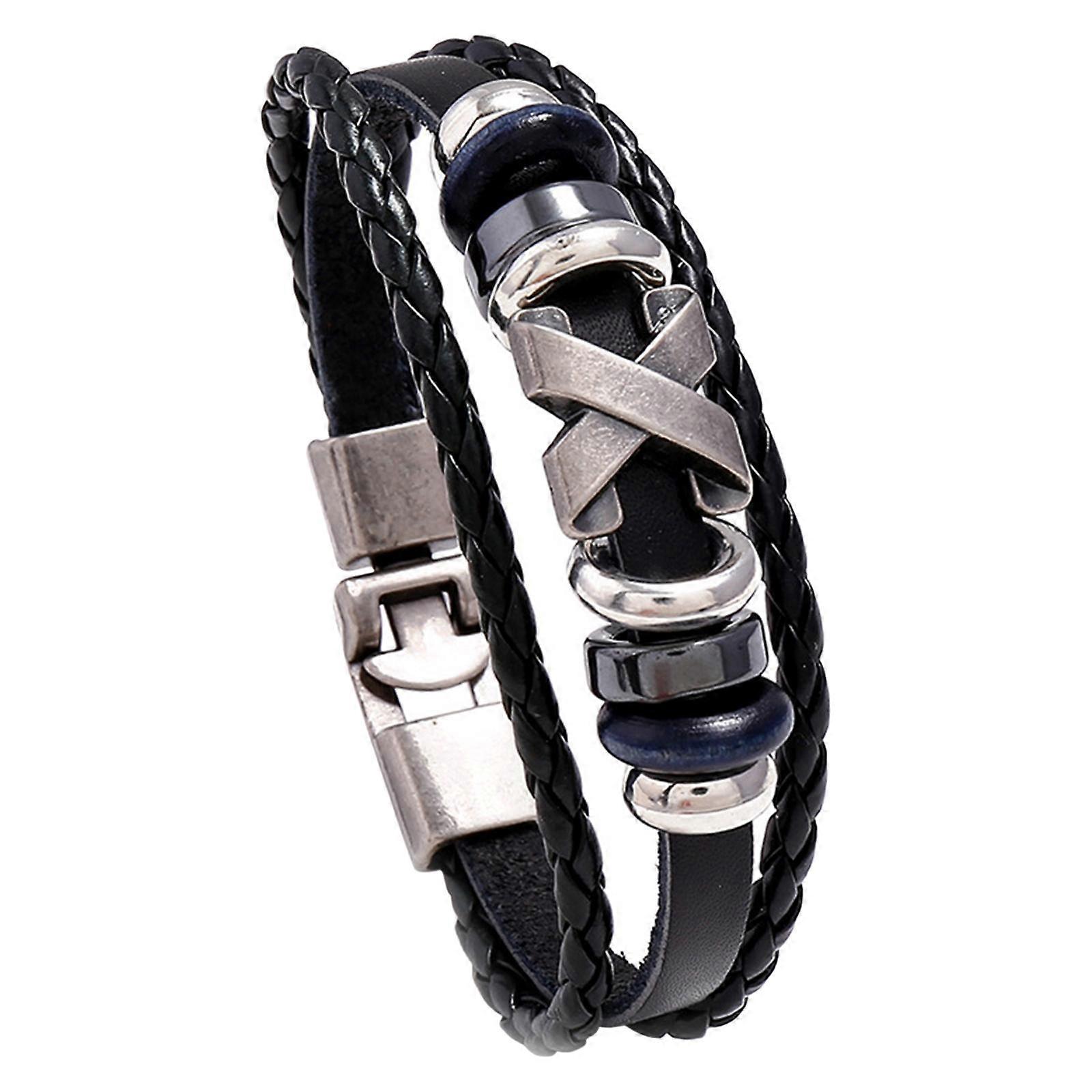 Flätad Läder Armband Handled Manschett Armring Multi Layer Punk för Bröllopsgåva