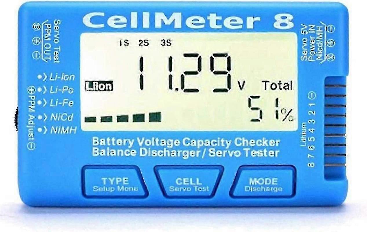 Rc 8 Digital batterikapacitetskontroll Servo Tester Lcd Bakgrundsbelysning Li-ion Nimh Nicd (a-1b)
