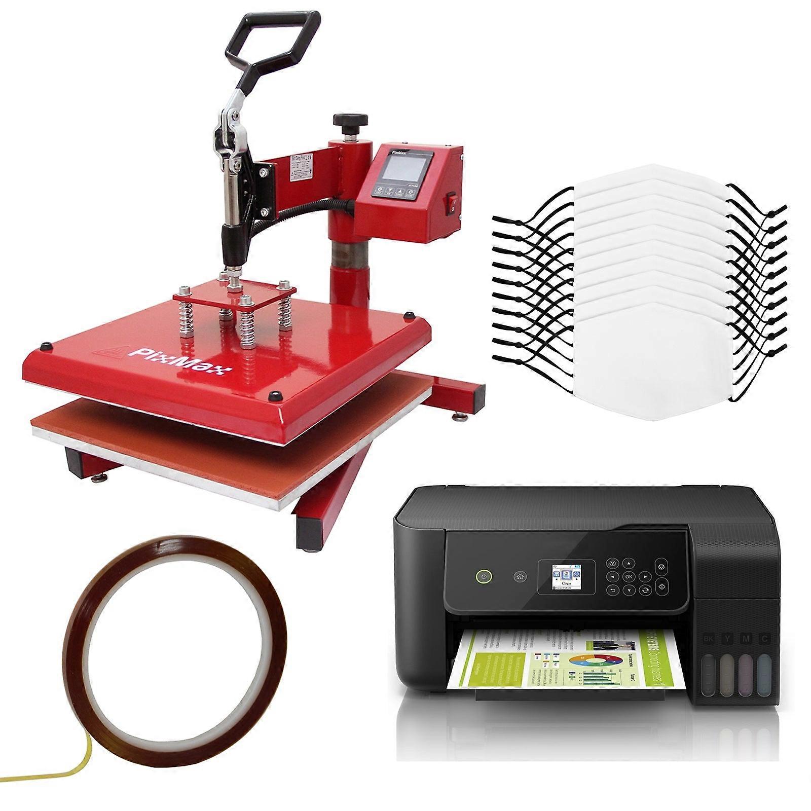 10 Sublimation Face Masks Blank Medium / Swing Heat Press Transfer Machine / Eco Tank Printer Bundle