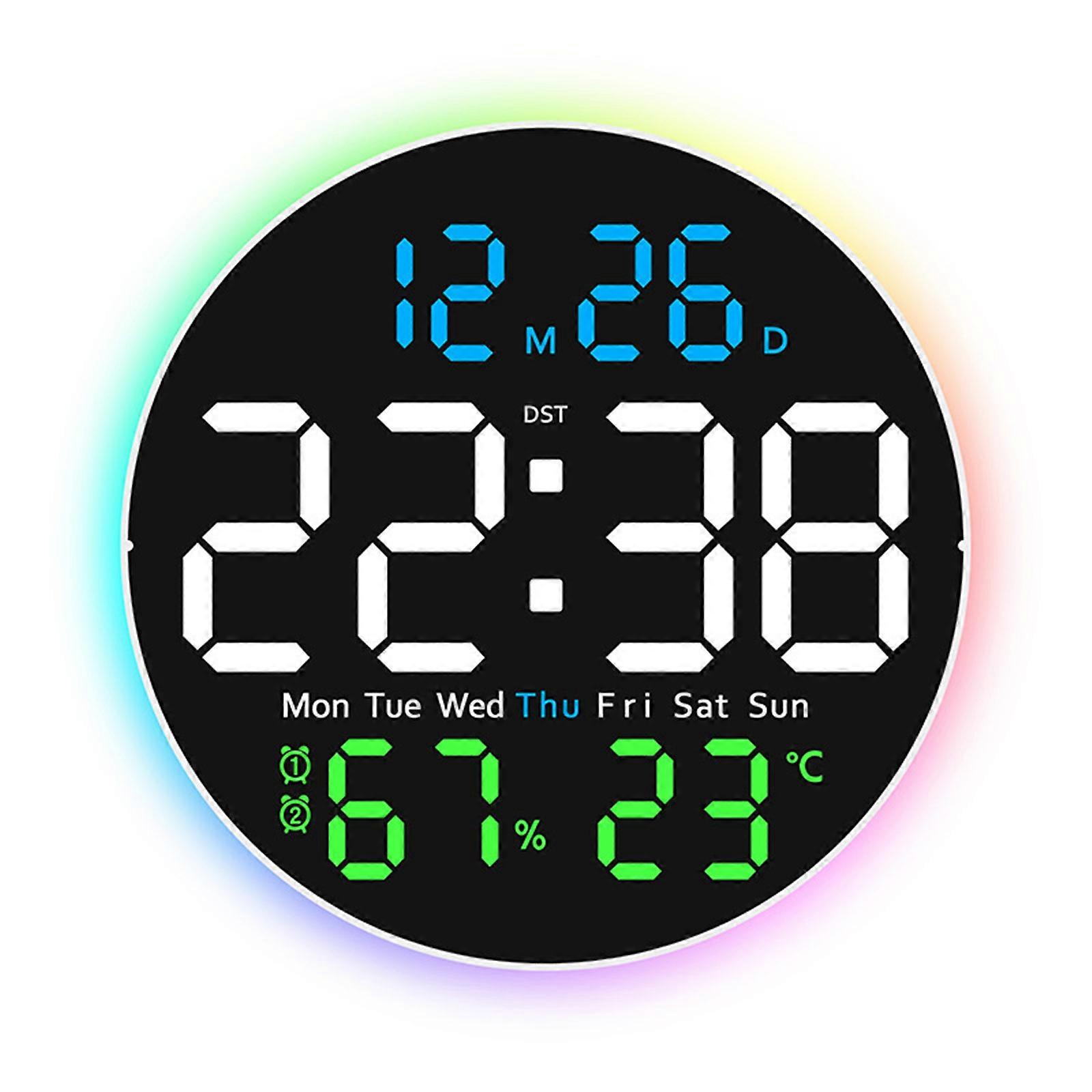 10Inch Digital Wall Clock Featuring Large LED Display Remote Control 2 Alarms Color Option For Living Room
