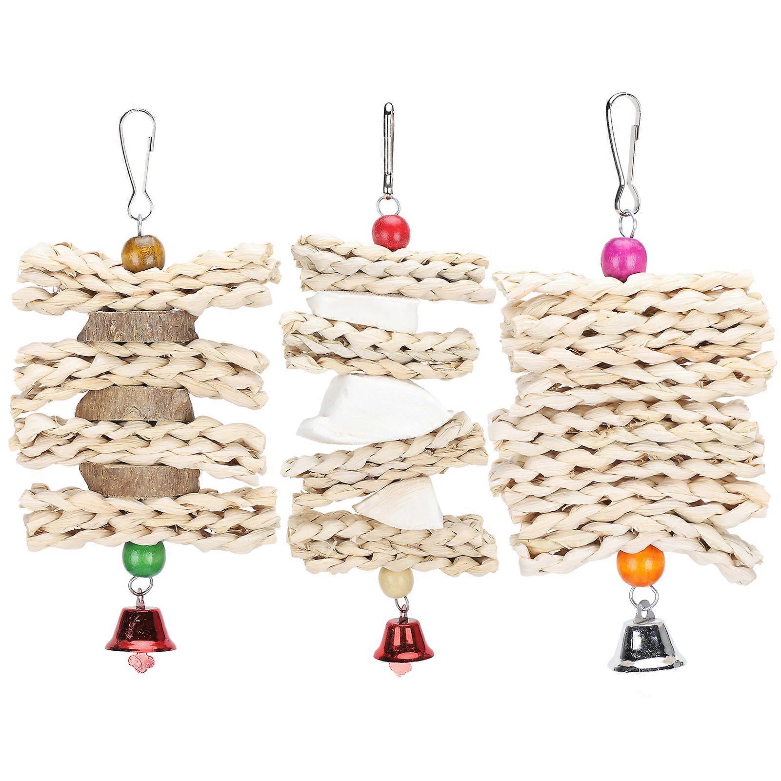 Parrots Chewing Toy Corn Husk Pepper Wood Cuttlefish Bone String Cage Hanging Bird Biting ToyNo. 1 + No. 2 + No. 3