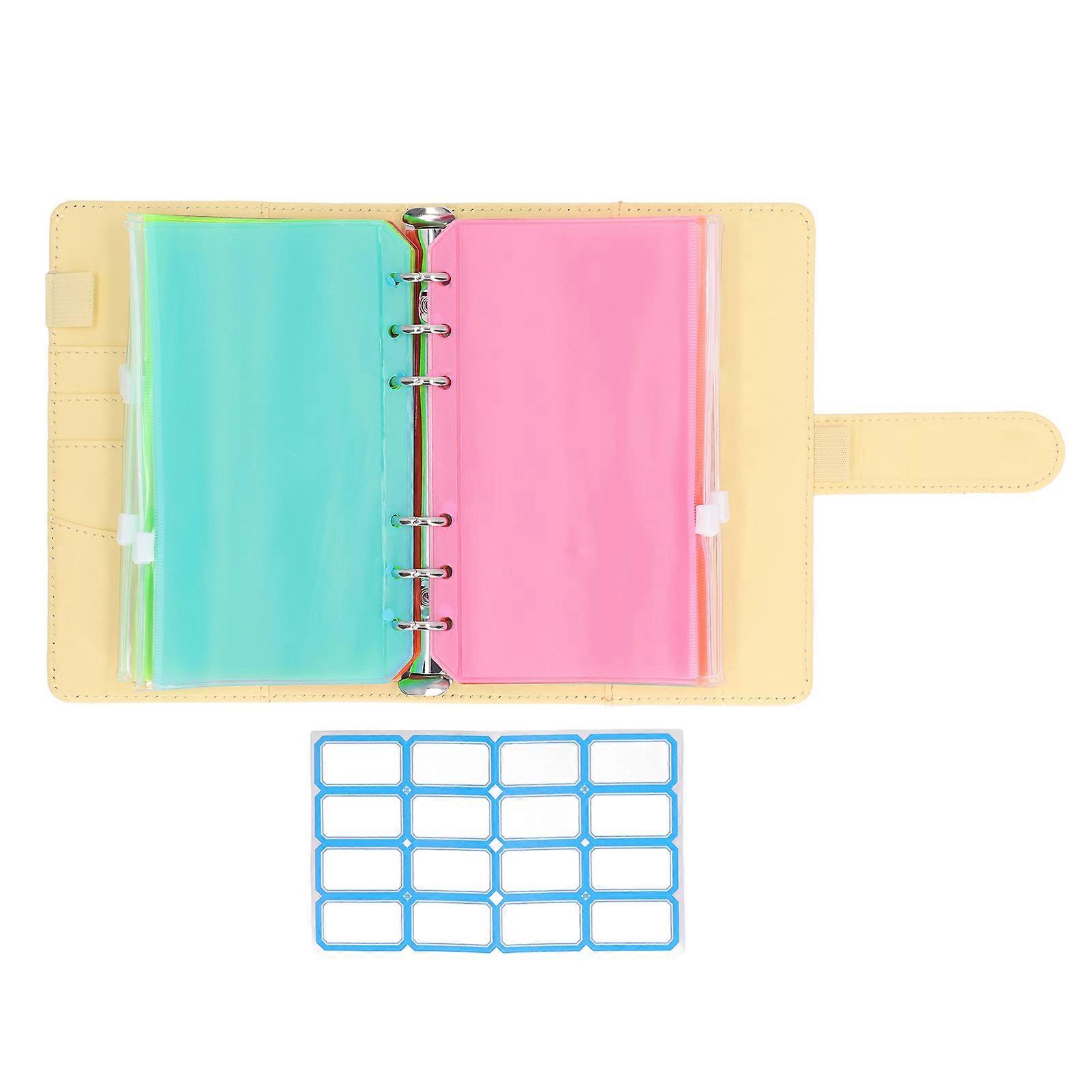 نقدي PU Leather A6 6 ثقوب مثقوبة مسبقا محمولة حجم مقاوم للماء الميزانية الموثق مع ورق تسمية حقيبة سستة ملون