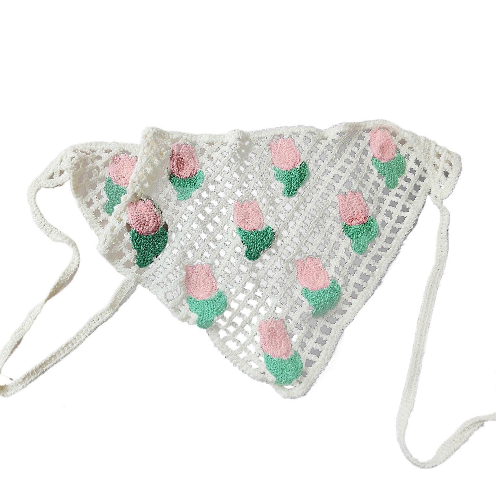 Cute Floral Bandana Hairscarf Head Wrap Handmade Headwear Headscarf Elegant Colorful Knitted Headwraps