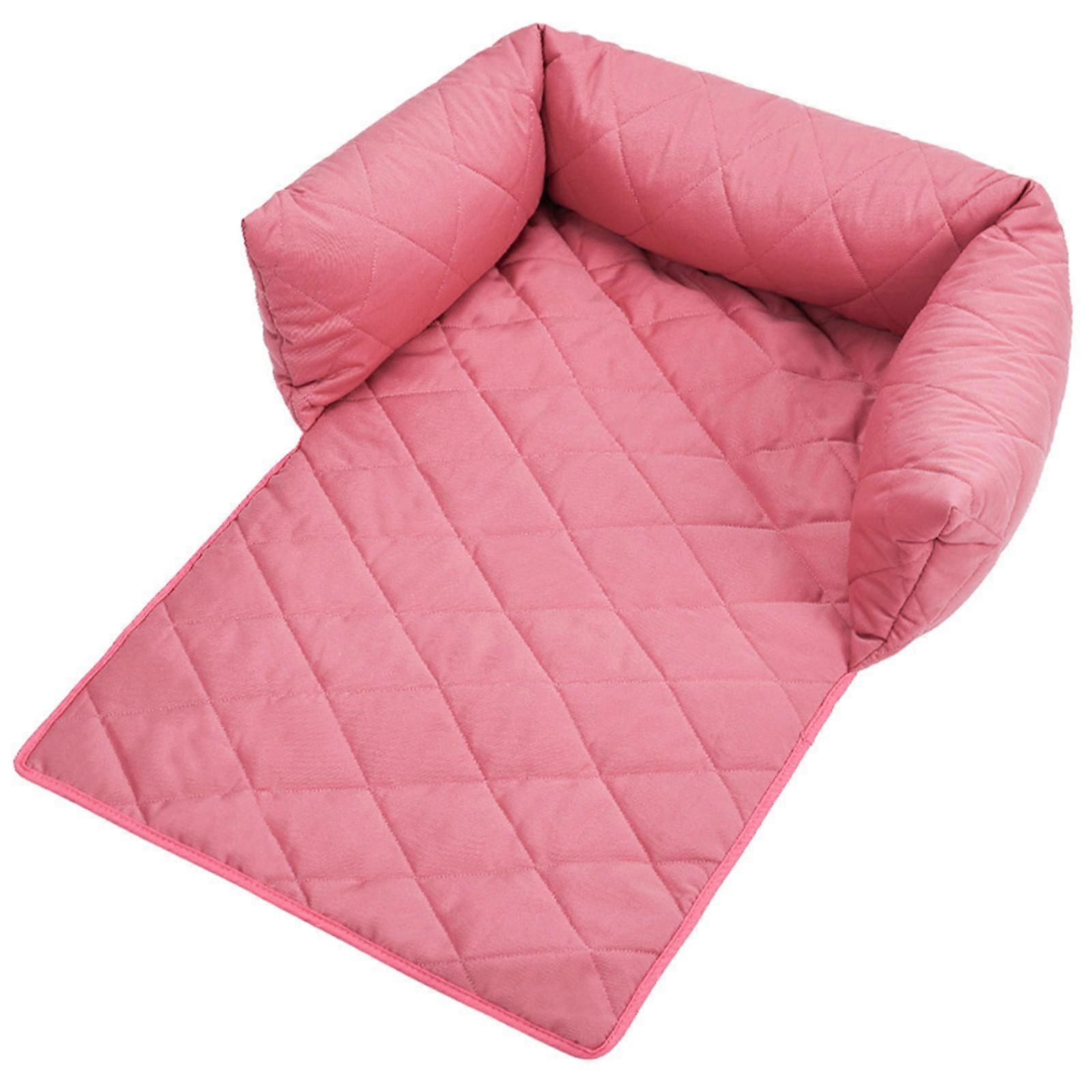 Breathable Pet Sofa Nest for Year Round Use Soft Fabric Padding Dog Bed with Armrests Dog Warm Couch Sleep Bed rose pink