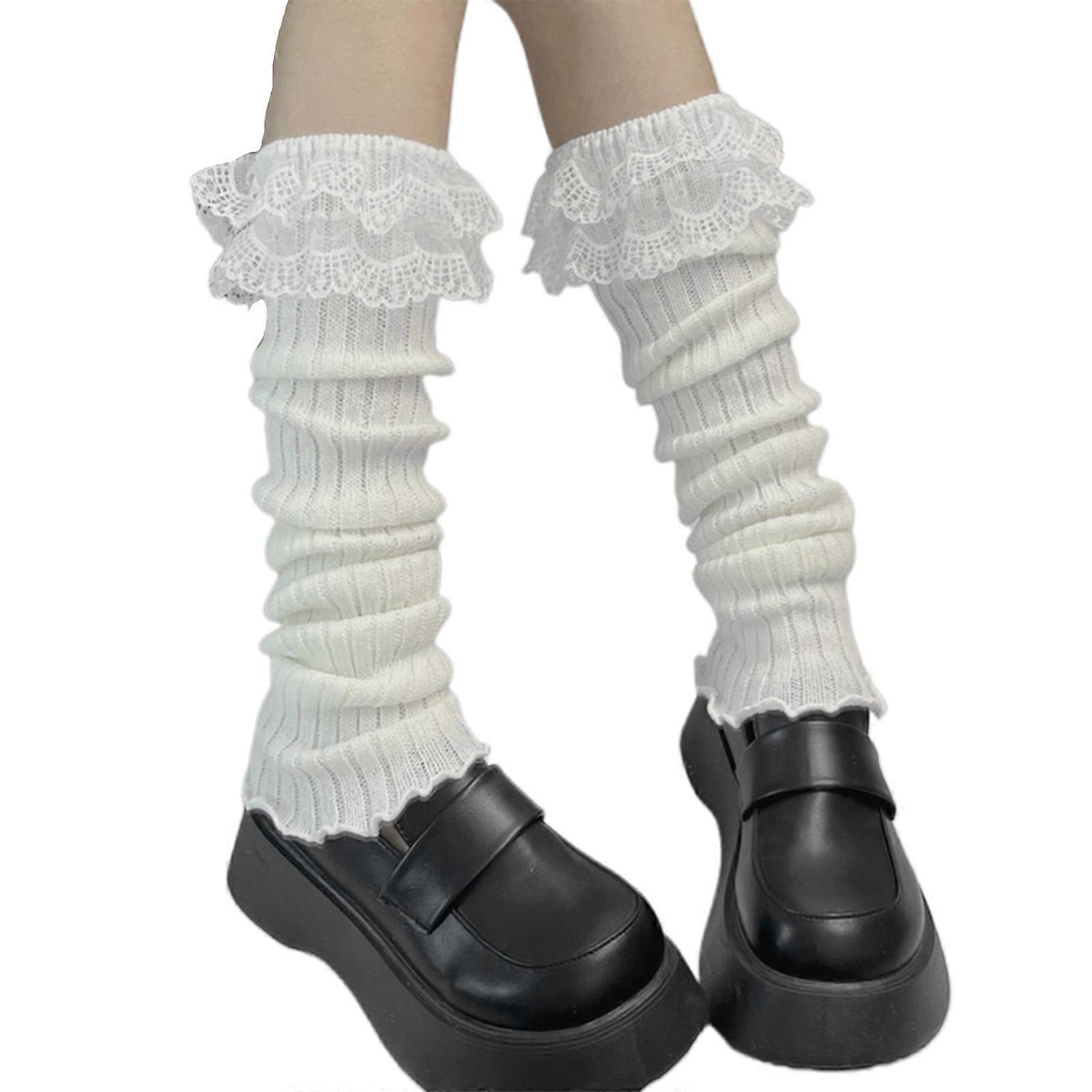 לסרוג כבל מחמם רגליים גרב חורף מחמם רגל גבוהה לנשים בנות לבן