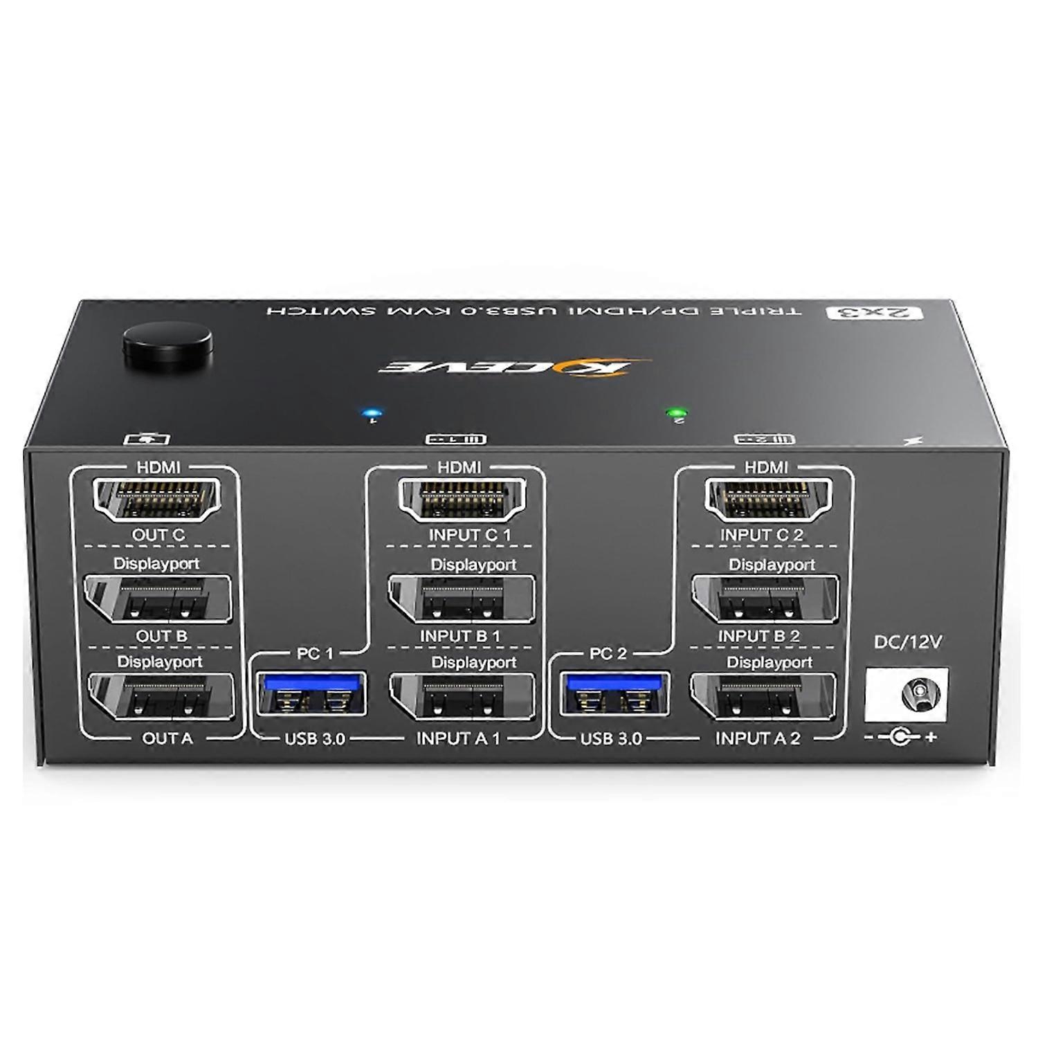 KC-KVM203DH 8K 30Hz USB3.0 DP+DP+HDMI Triple Monitors KVM Switch, EU Plug