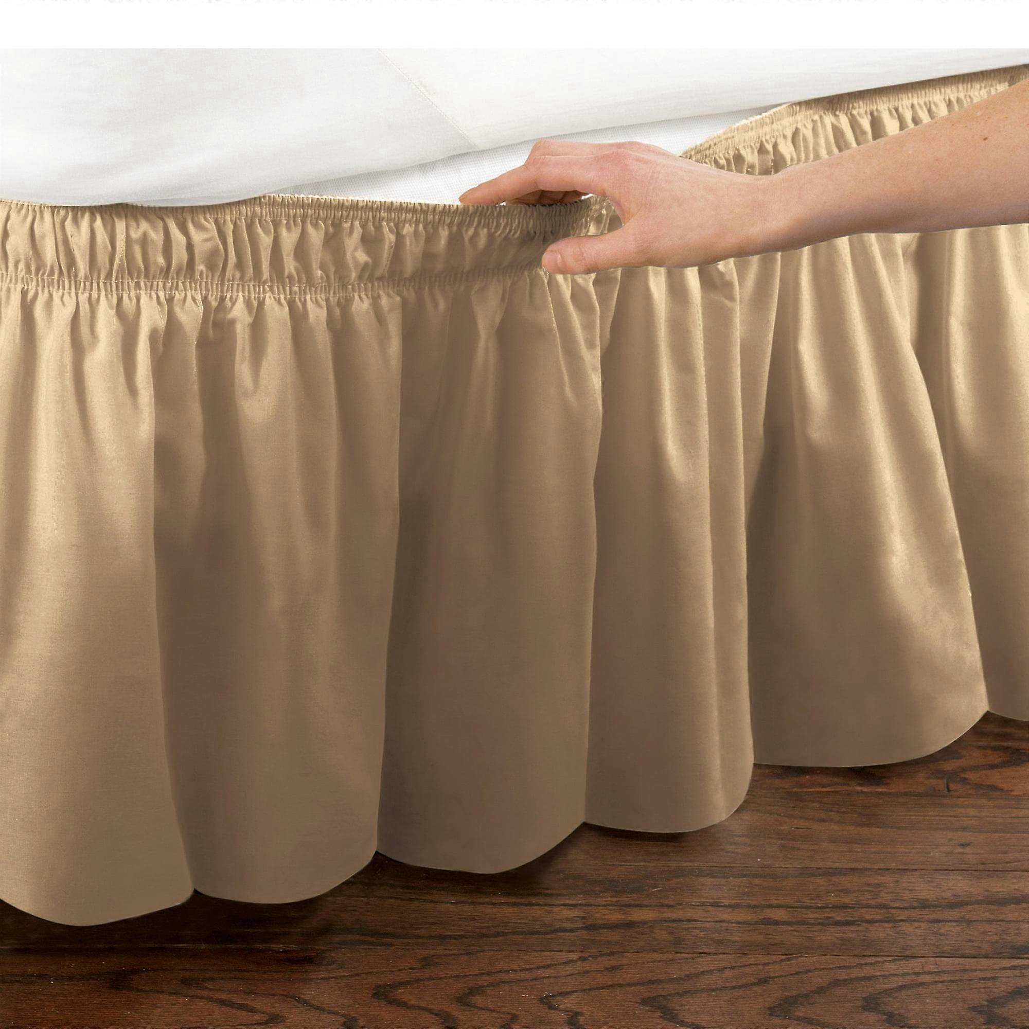 Wrap Around Sengeskørt, Easy Fit Elastisk Støvflæse, Guld, Twin/Full