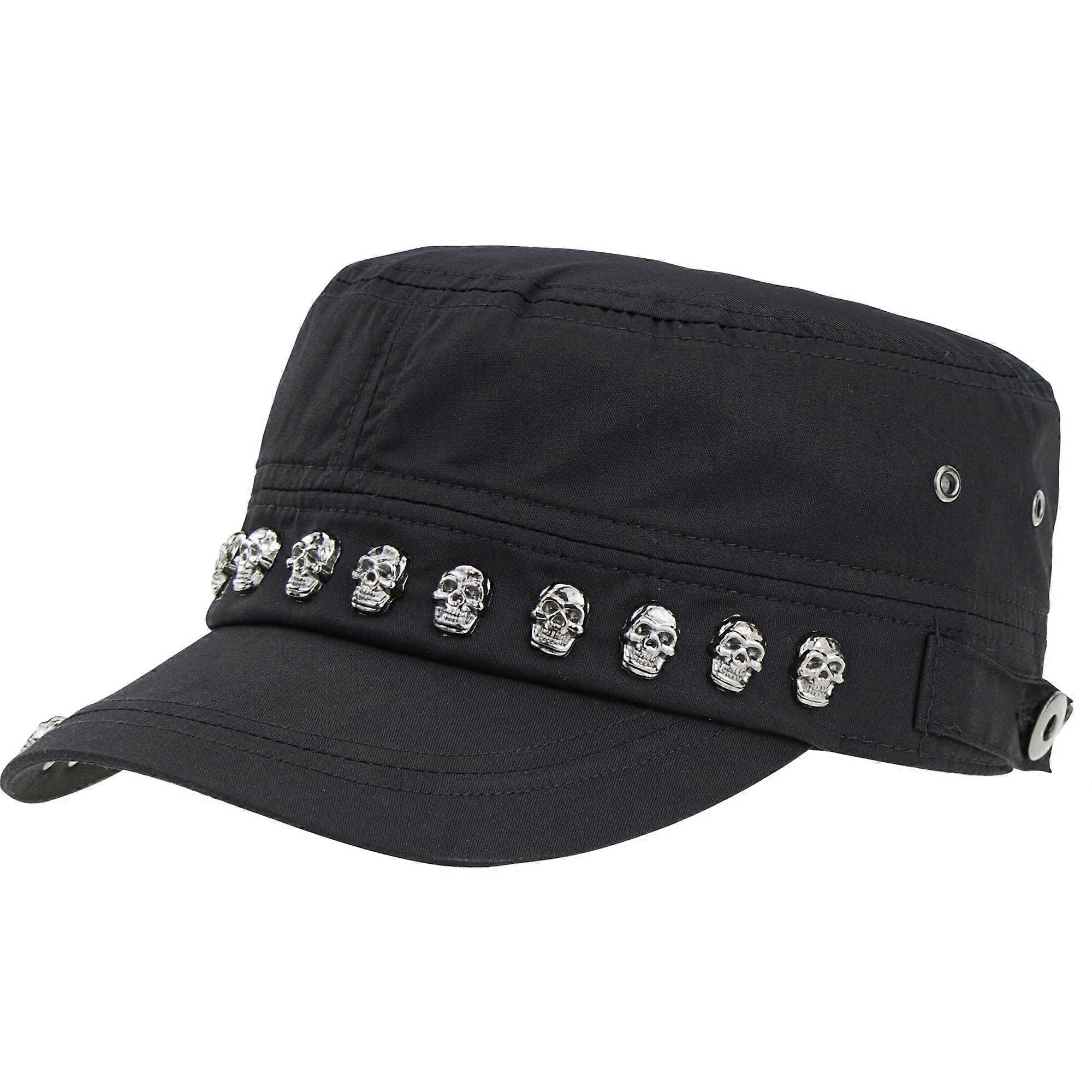 Unisex Skull Skeleton Punk Army Cap Black Size SM One-Piece Cool Straight Design Durable Material