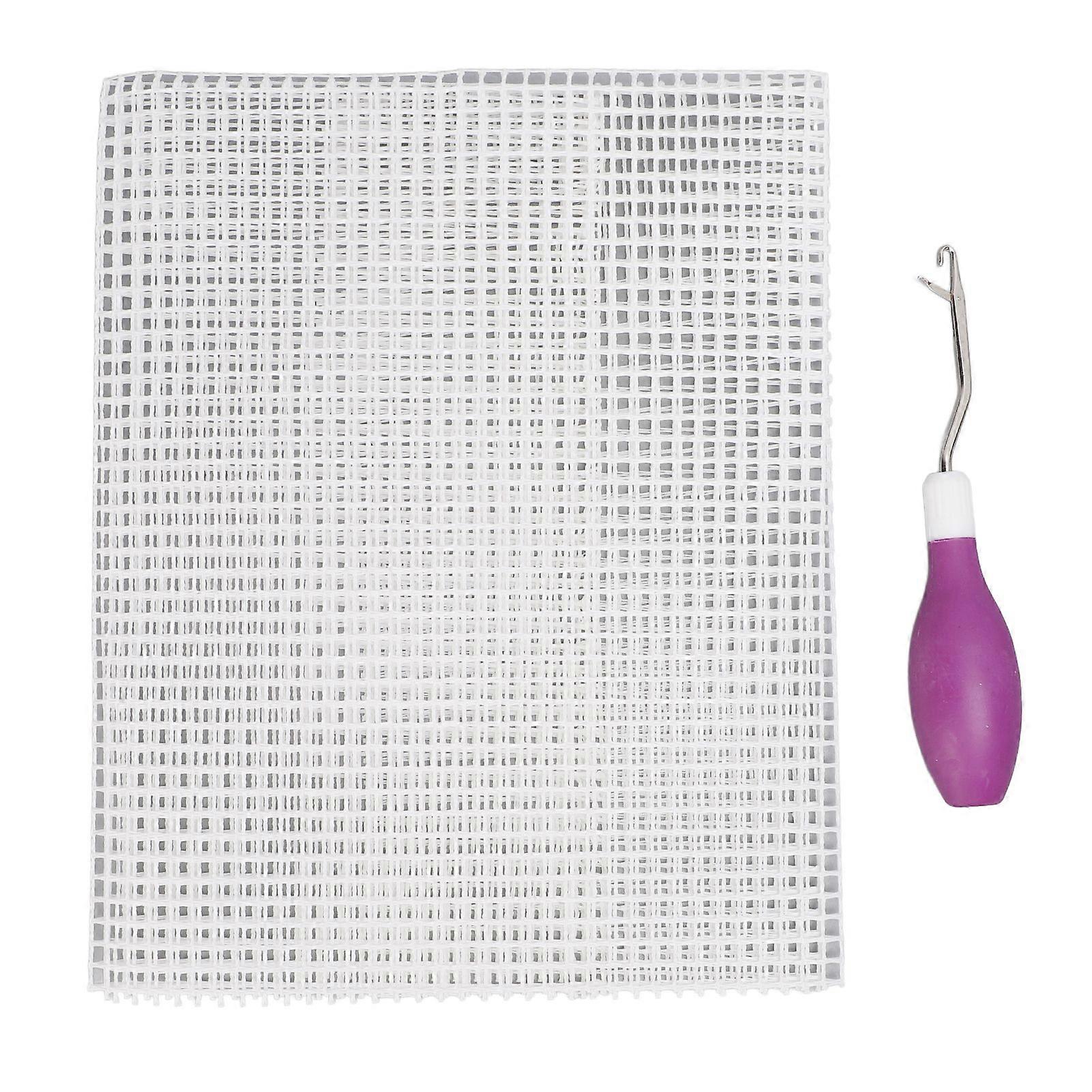 Latch Hook Tool and Rug Hooking Mesh Kit Rubber Handle Bent Latch Hook Crochet Needle 50x50cm Mesh Fabric for Crafts Purple