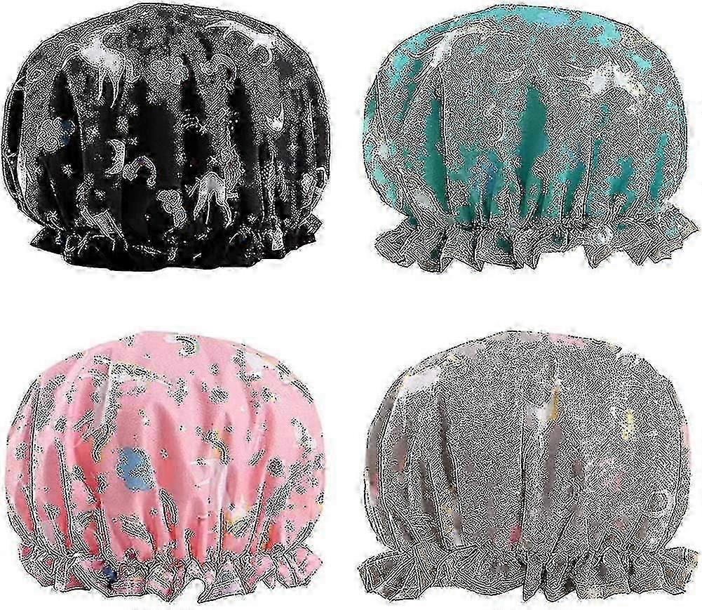 4 Pcs Shower Caps, Reusable Waterproof Shower Cap Polyester Unicorn Shower Caps