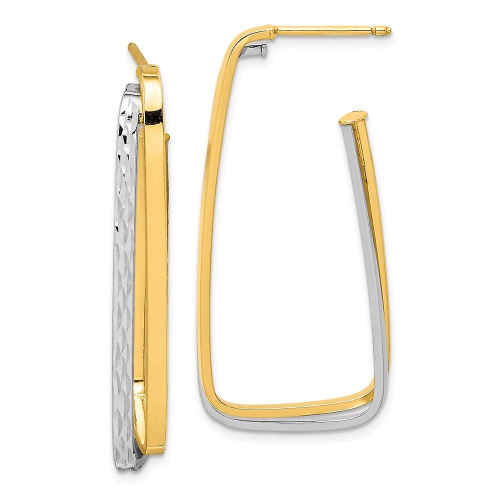 14Kソリッドゴールドツートーンポリッシュアンドスパークルカットファンシーポストイヤリング女性用スタッドイヤリング