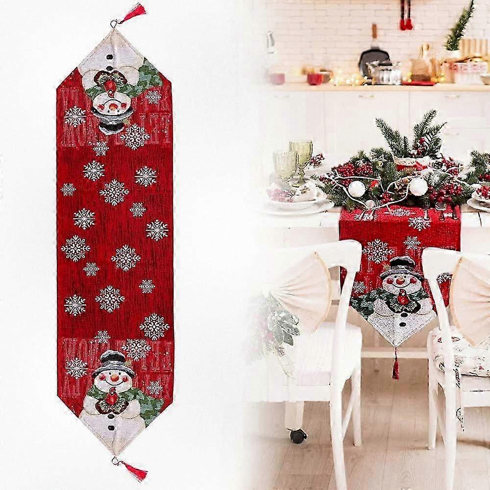 Red Snowflake Snowman Festive Table Runner Long Rectangular Holiday Dining Decor 33x183cm