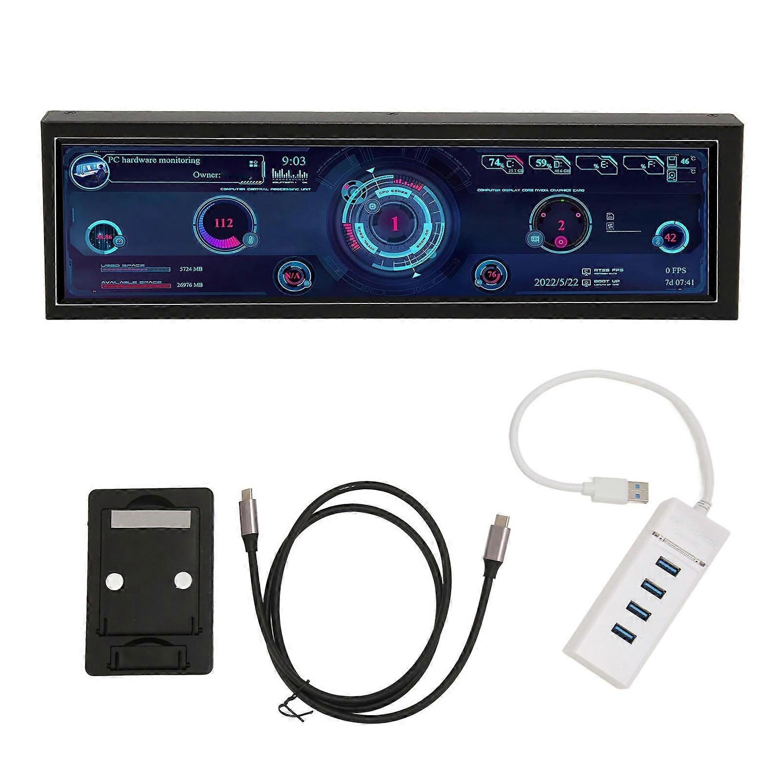 Computer Temp 8.8 Inch LCD USB C Landscape Or Portrait Theme Editor PC CPU Data Monitor for Desktop Chassis