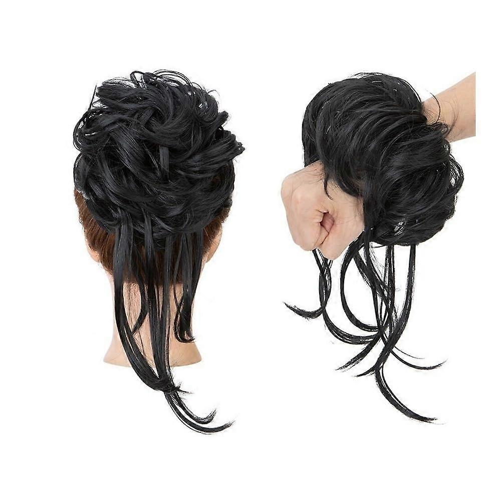 Hair Bun Hairpiece Synthetic Long Tousled Updo - Messy Bun Chignon, Elastic Wavy Wrap Ponytail Extensions For Women