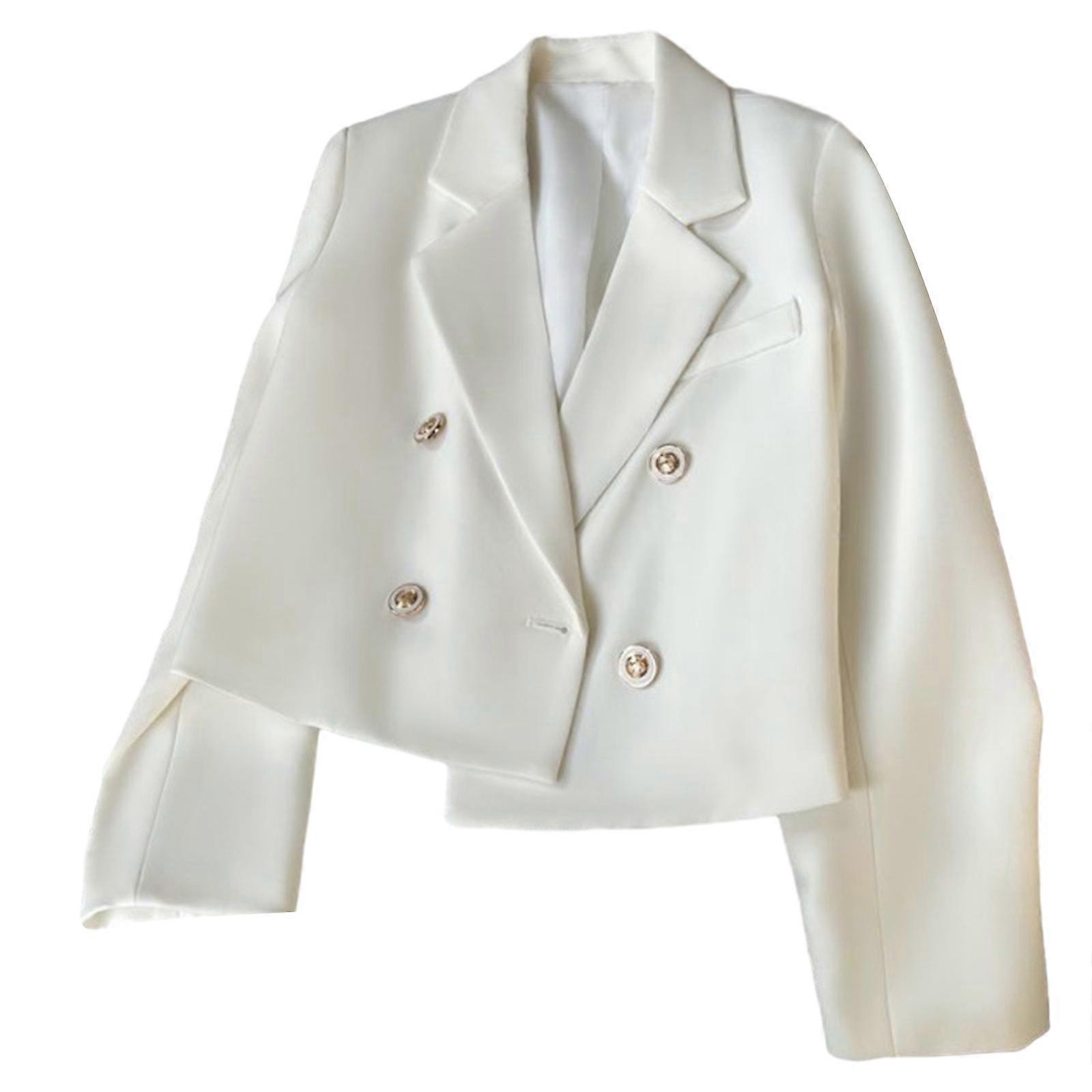 Elegant and Versatile Double Breasted Short Suit Jacket Cropped Coat A Must Have for Fashion Lover  White XL