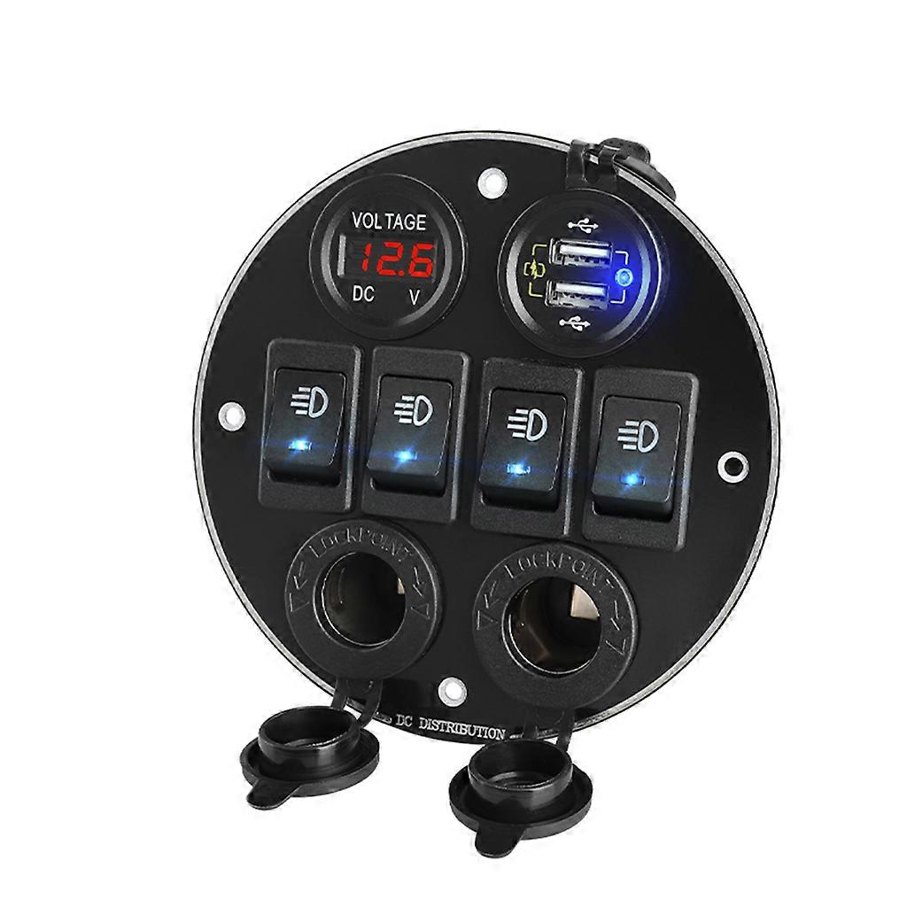 USB Socket Charger LED Voltmeter Power Multi Outlet On-Off 4 Position Toggle Switch Panel for Car Boat Marine RV Truck Red