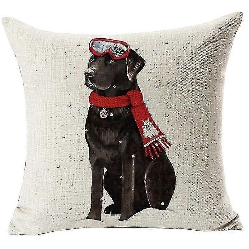 Square Christmas Black Dog Pattern Cushion Cover -NMAOV