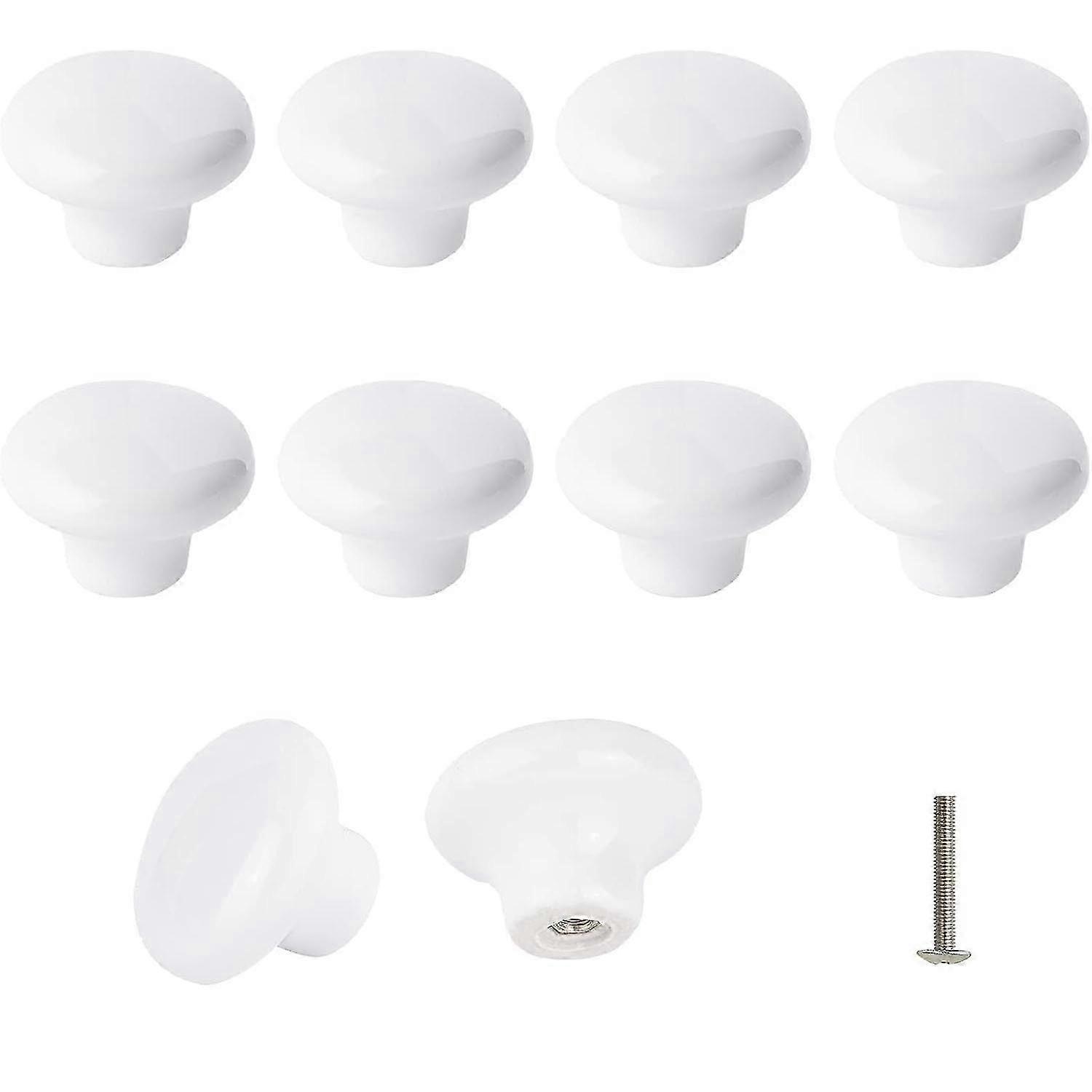10 Pack White Ceramic Knobs - Retro Round Cabinet Drawer Pulls for Kitchen, 32mm with 3 Screw Sizes - Ceramic Door Handles