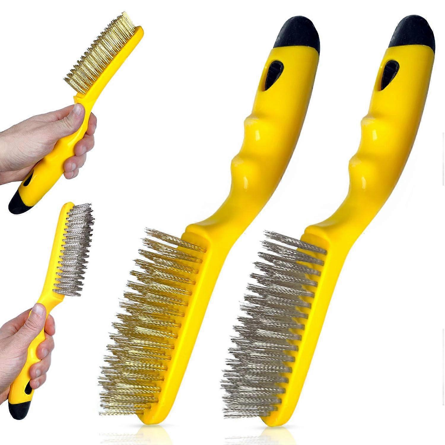 2 x Wire Brush, Stainless Steel Scratch Brushes and Brass Bristles for Cleaning Rust, Slag, Splash, Paint Removal, Surface Preparation