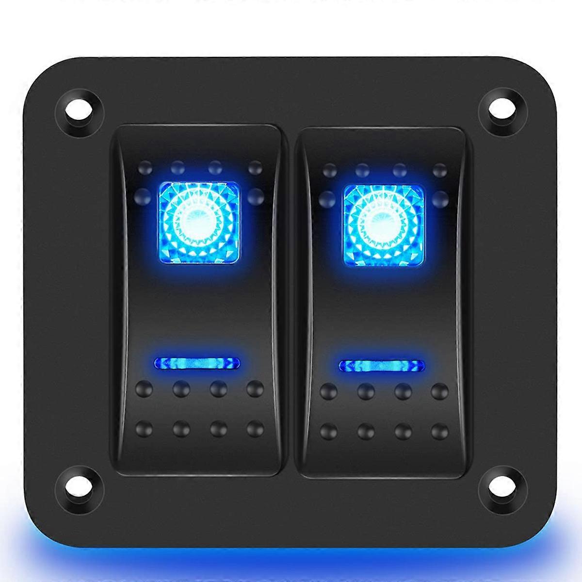 2 Gang Rocker Switch Panel 5Pin on Off Pre-Wired Rocker Switch Blue