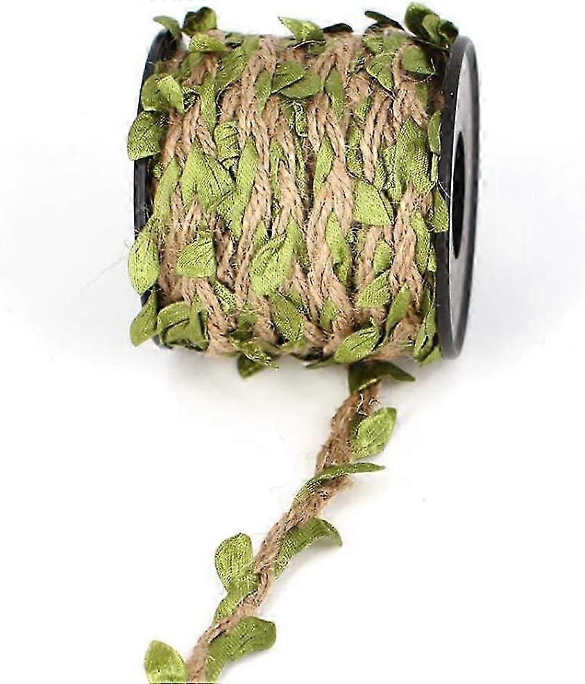 1 Roll 10m/32.8ft Natural Hemp Rope Jute Twine String with Imitation Foliage Leaves, Artificial Vine, Rattan - Ideal DIY Arts and Crafts Sup