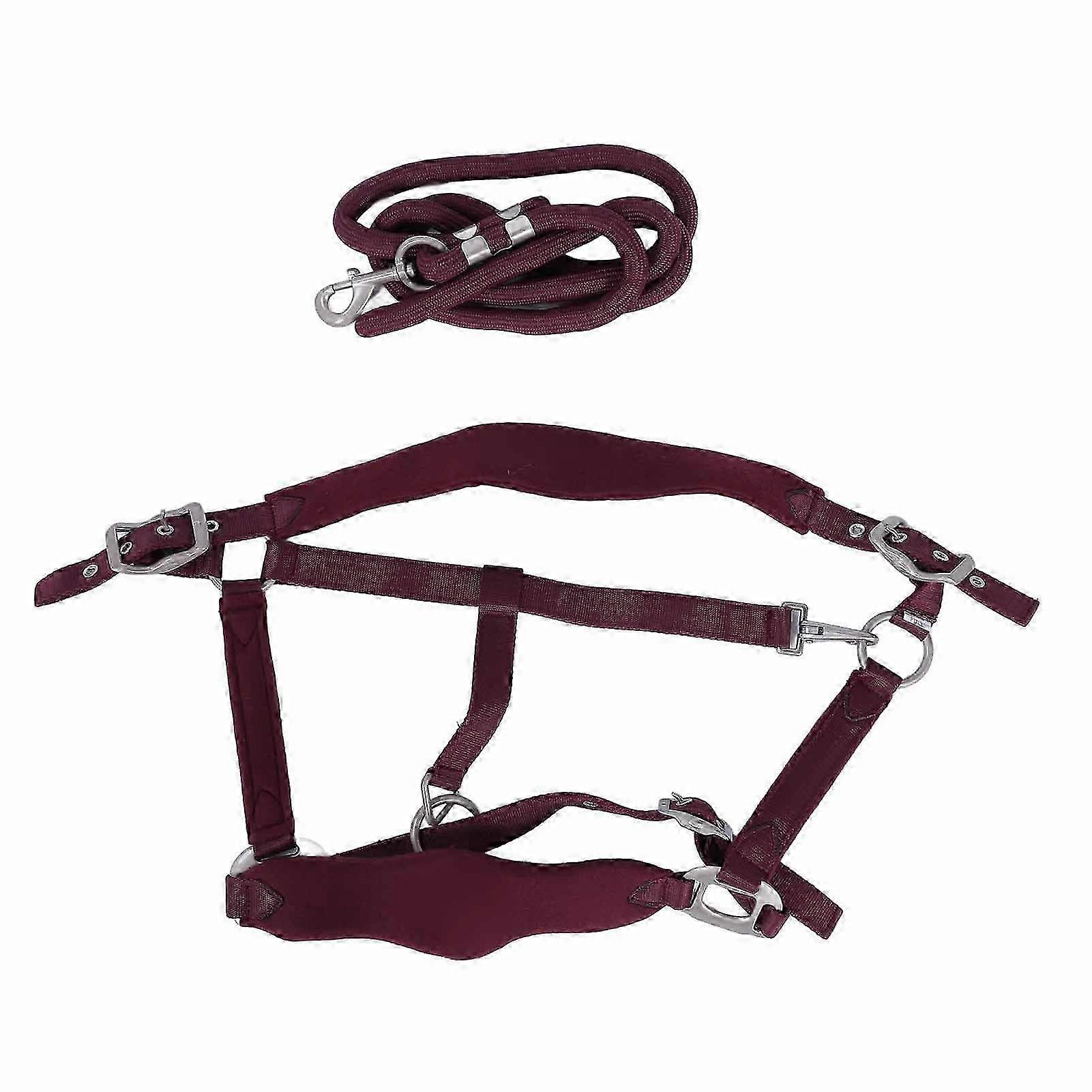 2025 Horse Halter Set Prevent Rubbing Adjustable Horse Training Halter with 2m Horse Leash for Training Daily Wine Red S