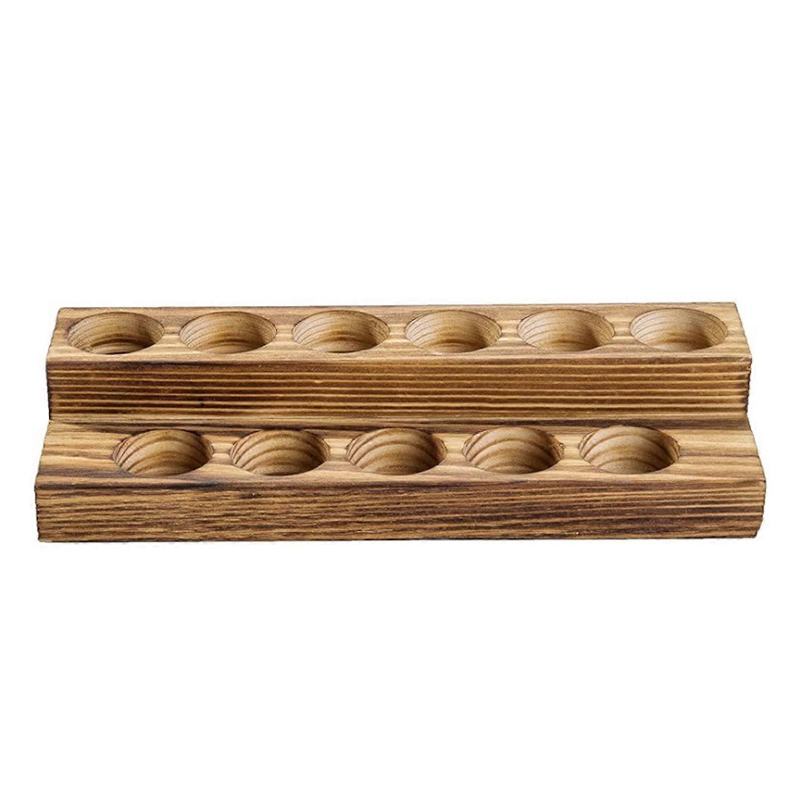 Solid Wood 2 Layer Essential Oil Organizers Holds 11 Bottles Bucolic Decorative Storage Rack for Vanities Tabletop