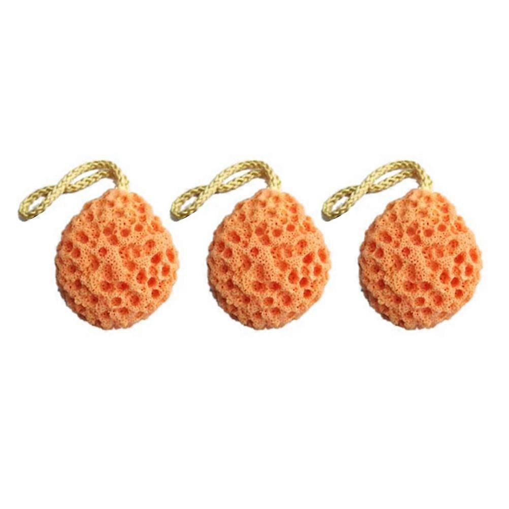 3pcs Natural Honeycomb Bath Sponge Orange Soft Hydrophilic Shower Brush for Exfoliating Massaging Cleansing Suitable for Adults