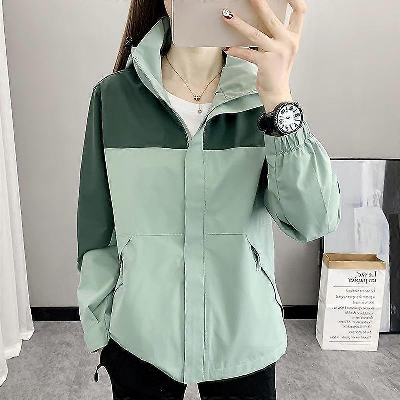 Women's Outdoor Sports Windproof Rain-proof Jackets Short Coat Patchwork Colour Hooded Outerwear Oversize Loose Windbreaker