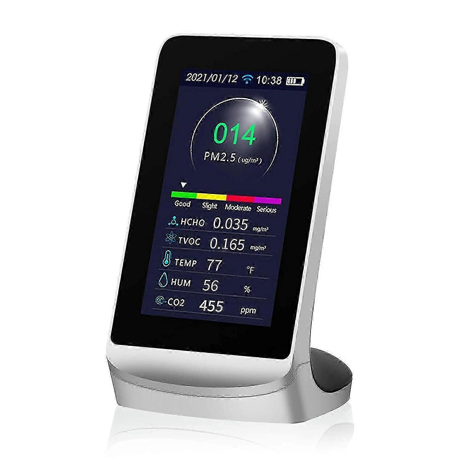 WiFi luftkvalitetsmonitor, multifunksjonell for formaldehyd (HCHO) TVOC CO2 PM2.5 / PM10 / PM1.0 temperat