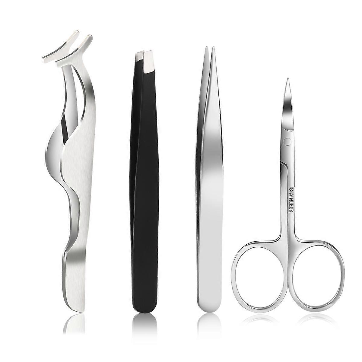 Recourbe-cils Ciseaux Ciseaux Dissolvant Kit Argent Design Classique Randonnée 4Pcs