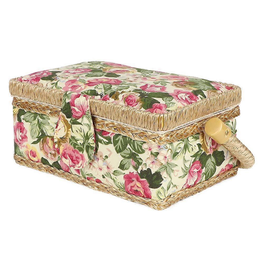 Fabric Sewing Basket with Comfortable Handle, Pastoral Rose Design, Stylish Storage Solution for Sewing Supplies