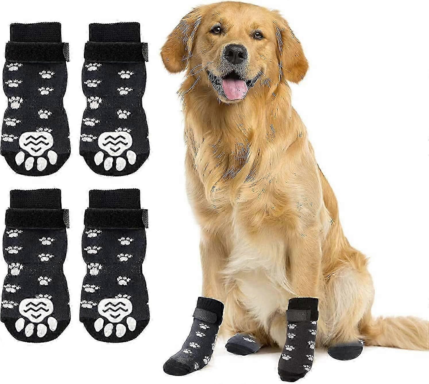 Anti-slip Dog Socks For Dogs 2 Pairs Soft Adjustable Paw Protection Dog Grip Socks With Strap Traction Control