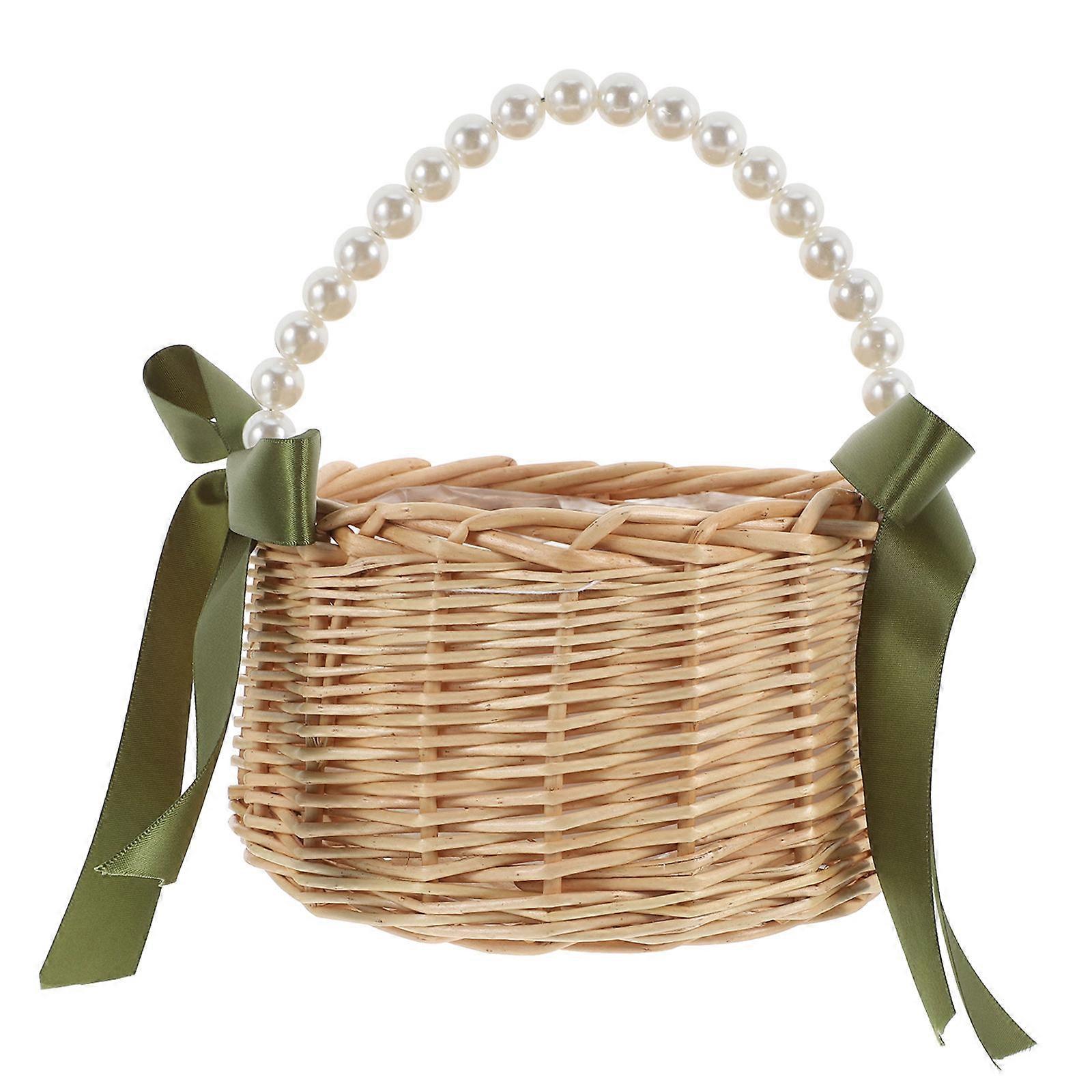 Wicker Basket with Handle Multi Flower Basket for Flower Girl Storage Use Intricately Woven Charm