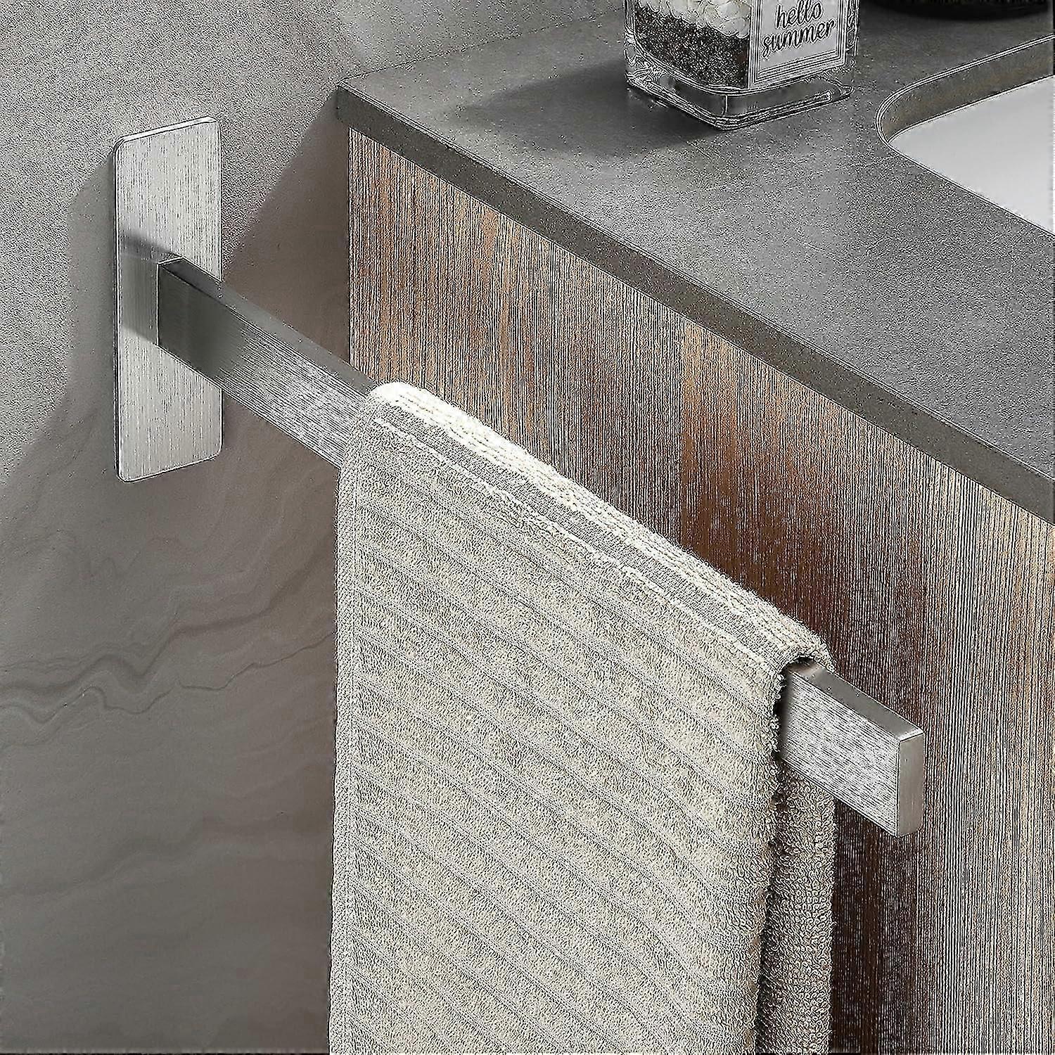 タオルレール穴あけなしシングルアーム 304 ステンレススチールブラッシュドタオルレールバスルーム壁掛け自己接着ゲストタオルレールシルバーバスルーム用