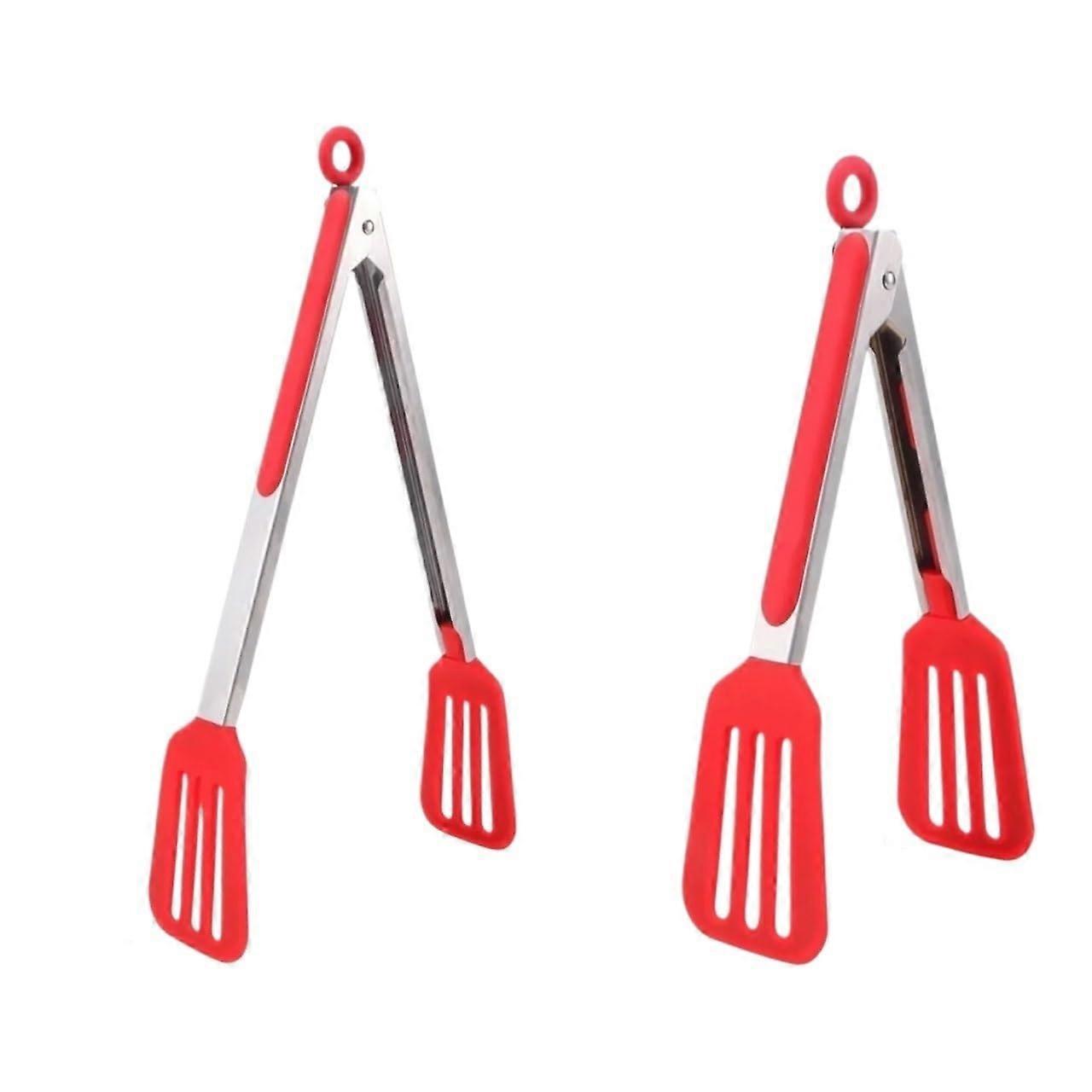 Küchenzange Set - 2-Piece Food Tongs, Stainless Steel and Silicone, Non-Stick, Heat-Resistant, Red for Grilling and Cooking